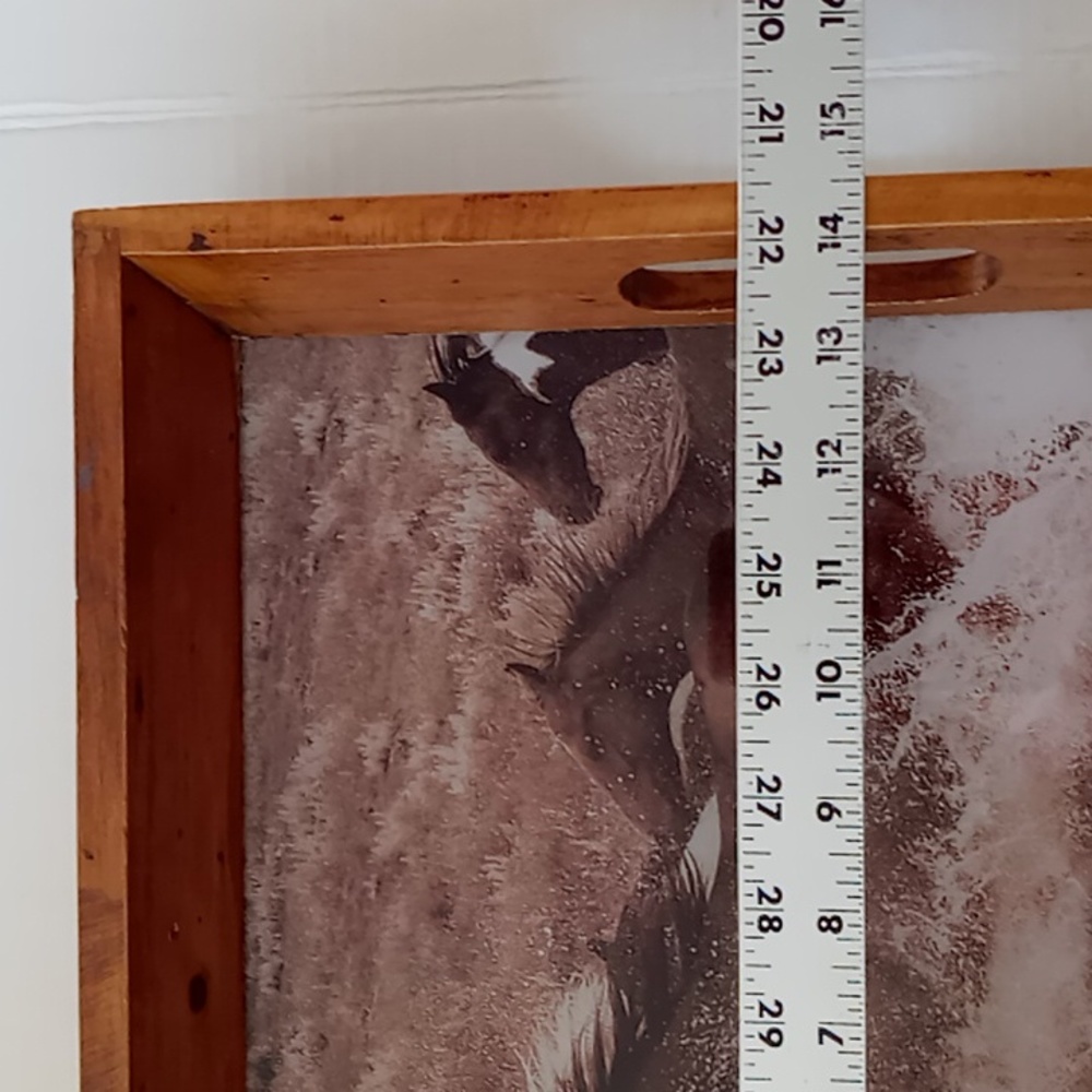 Rustic Western Wooden Serving Tray With Robert Dawson Photograph Of Wild Horses - Picture 4 of 9